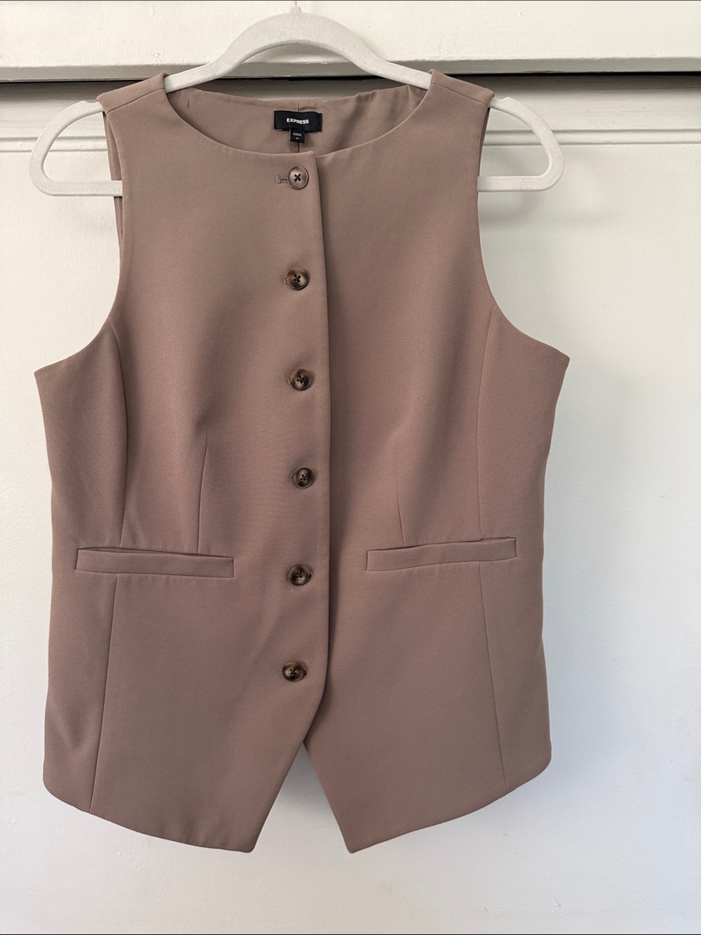 Express Neutral Taupe Button Vest